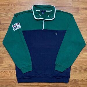 Vintage 90s Nautica Snap T Pullover Large Two Tone Sweatshirt Hip Hop Streetwear